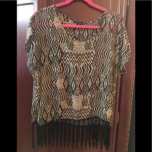 Aztec Pattern Fringe Top